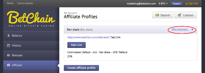 BetChain Affiliate Statistics