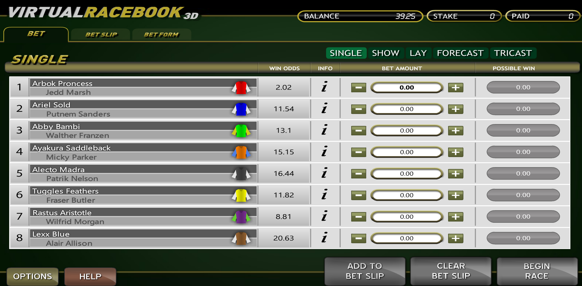 Horse racing screen shot